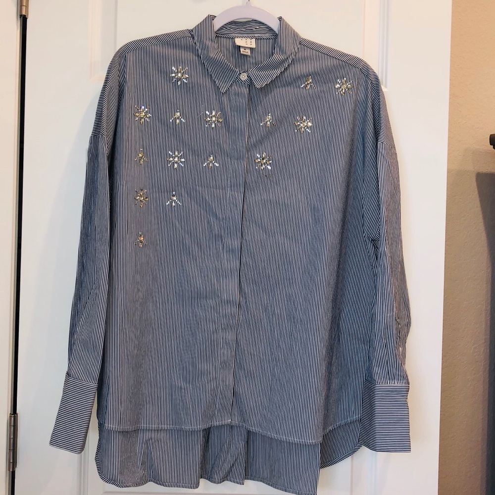NWT | a new day | Blue/white cotton striped blouse